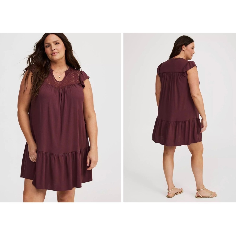 Torrid Size 0 Plum Lace Yoke‎ Mini Dress Boho Cottagecore Romantic NWT